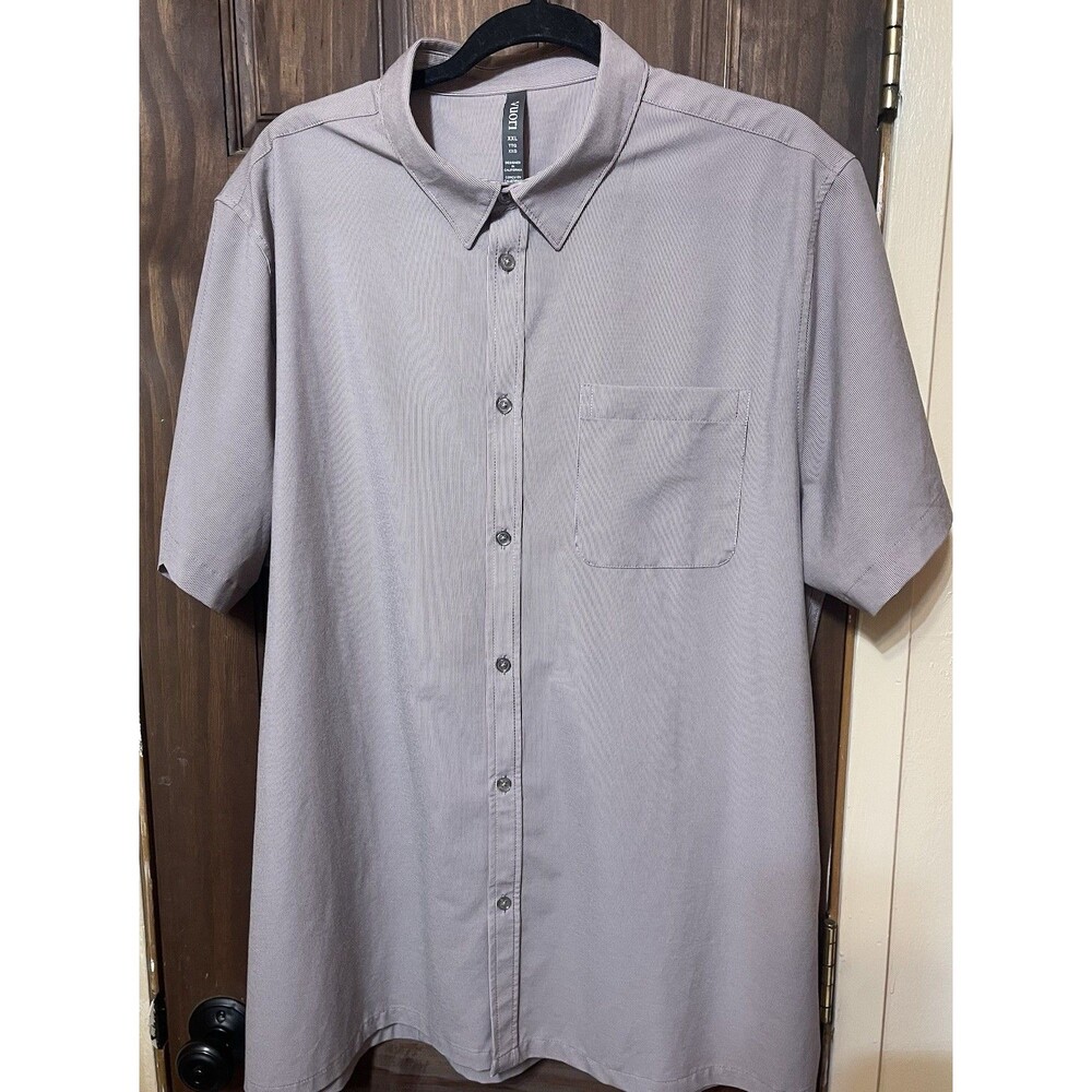 Vuori Men XXL Bridge Short Sleeve Button Down Grey Burgundy Micro Stripe Stretch